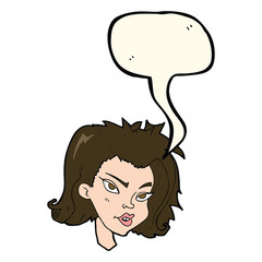 cartoon female face with speech bubble