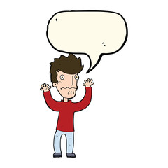 cartoon frightened man with speech bubble