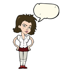 cartoon woman with hands on hips with speech bubble