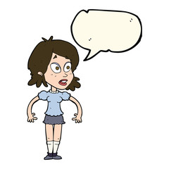 cartoon surprised woman with speech bubble
