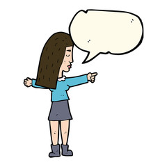 cartoon woman pointing with speech bubble