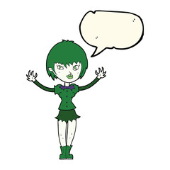 cartoon vampire girl with speech bubble