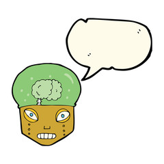 cartoon spooky robot head with speech bubble