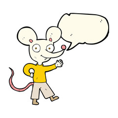 cartoon waving mouse with speech bubble