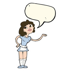 cartoon waitress serving with speech bubble