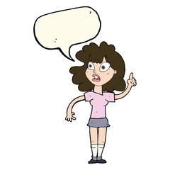 cartoon woman making point with speech bubble