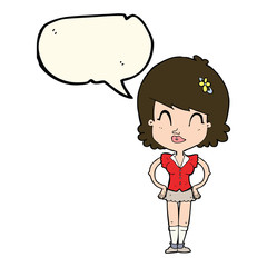 cartoon happy woman with speech bubble