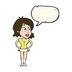 cartoon woman with hands on hips with speech bubble
