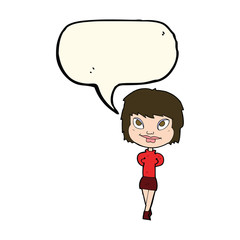 cartoon happy woman with speech bubble