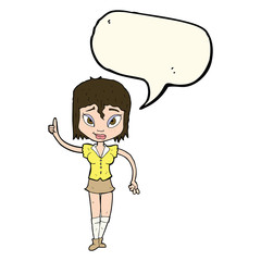cartoon woman making point with speech bubble