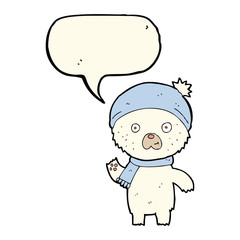 Obraz na płótnie Canvas cartoon waving polar bear with speech bubble