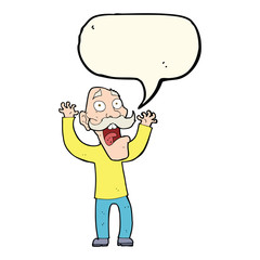 cartoon old man getting a fright with speech bubble