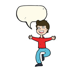 cartoon excited boy with speech bubble