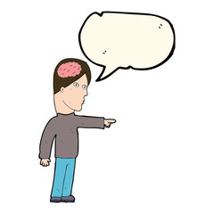 cartoon clever man pointing with speech bubble