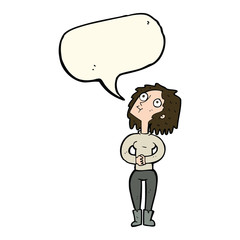 cartoon woman looking upwards with speech bubble
