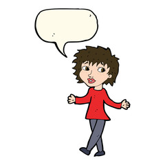 cartoon woman with no worries with speech bubble