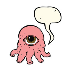 cartoon alien head with speech bubble