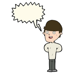 cartoon happy man with speech bubble