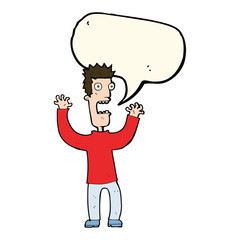 cartoon terrified man with speech bubble