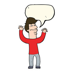 cartoon nervous man with speech bubble
