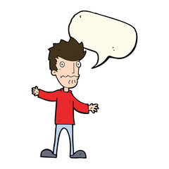cartoon nervous man with speech bubble