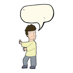 cartoon nervous man with speech bubble