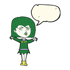 cartoon vampire girl with speech bubble