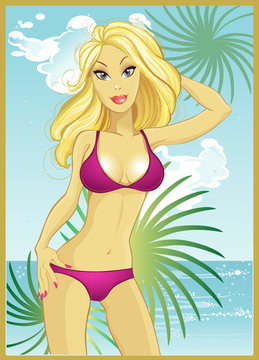 beautiful blond girl on the sunny beach