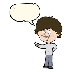 cartoon boy laughing and pointing with speech bubble