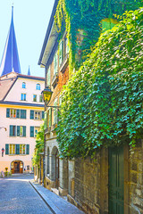 Lausanne street view in summer