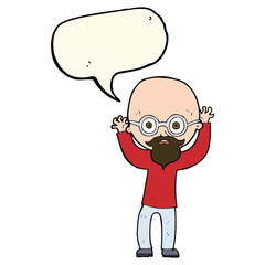 cartoon stressed bald man with speech bubble