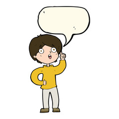 cartoon boy with idea with speech bubble