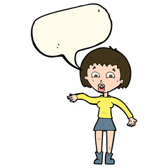 cartoon surprised woman with speech bubble