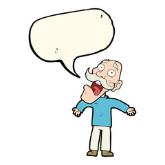 cartoon terrified old man with speech bubble