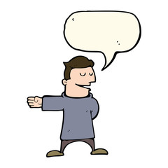 cartoon man gesturing direction with speech bubble
