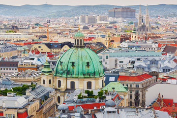 Aerial view of city center in Vienna - obrazy, fototapety, plakaty