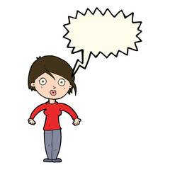 cartoon surprised woman with speech bubble