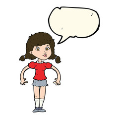 cartoon pretty girl with speech bubble