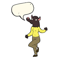 cartoon dancing werewolf woman with speech bubble