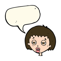 cartoon woman narrowing eyes with speech bubble