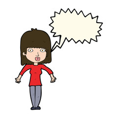 cartoon woman shrugging with speech bubble