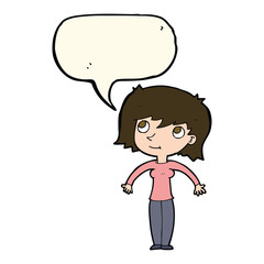 cartoon woman shrugging with speech bubble