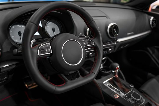 Luxury car interior angle shot
