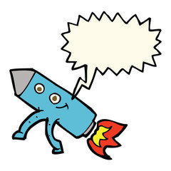 cartoon happy rocket with speech bubble