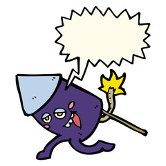 cartoon funny firework character with speech bubble