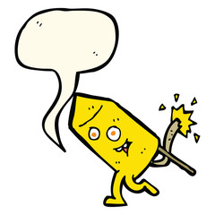 cartoon funny firework character with speech bubble