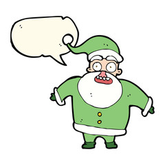 cartoon shocked santa claus with speech bubble