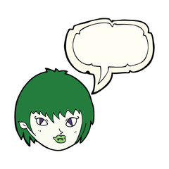 cartoon vampire girl face with speech bubble