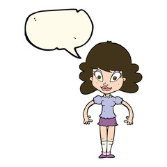 cartoon pretty woman with speech bubble