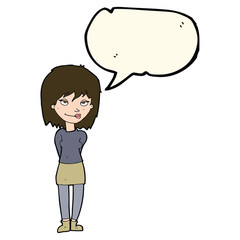 cartoon happy woman with speech bubble